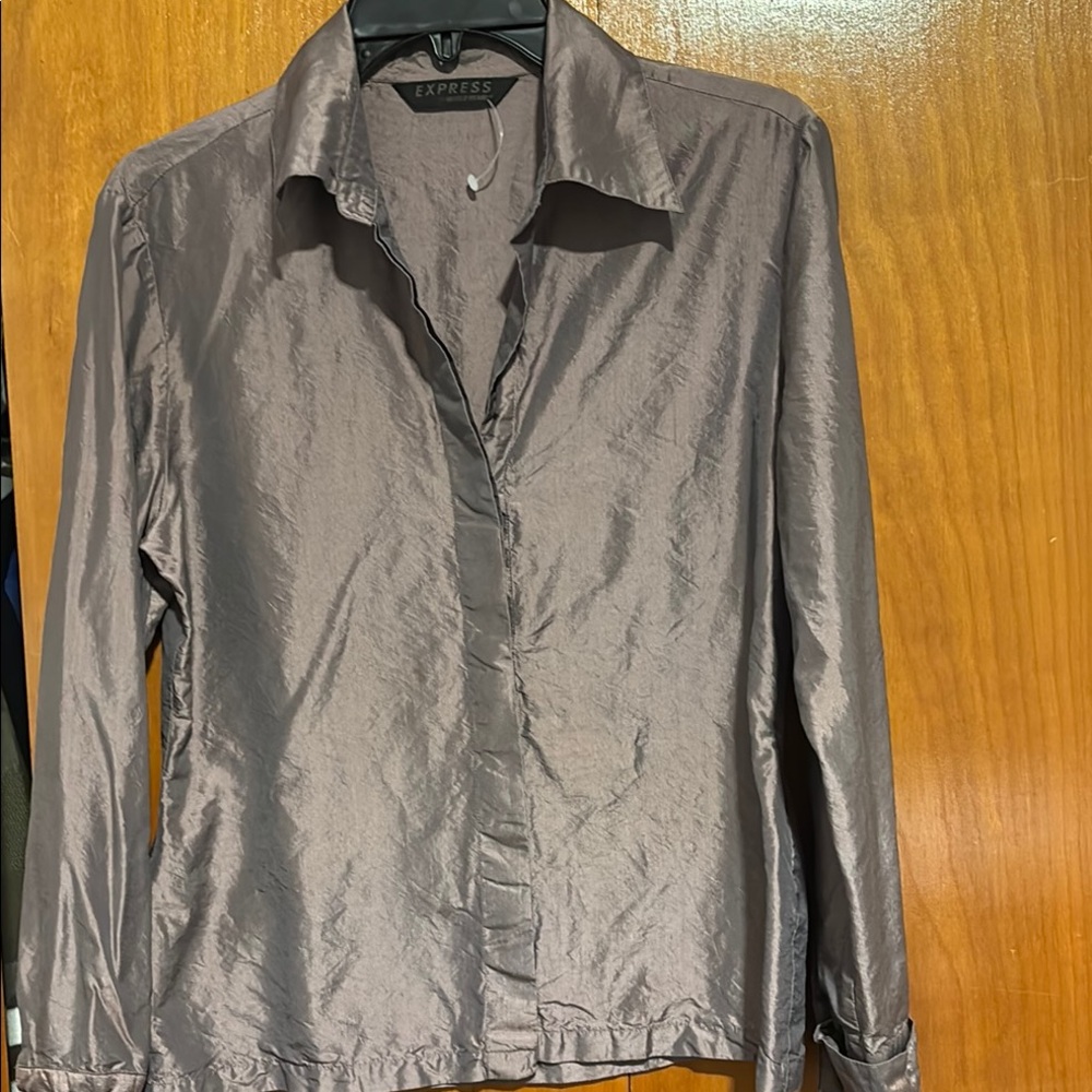 Express Shiny Button-Up Shirt